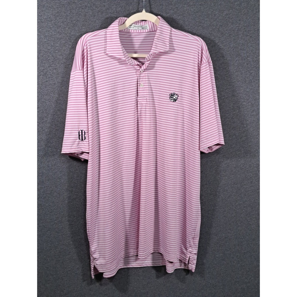 HB Enjoy the Stroll Mens Pink White Striped Performance Golf Polo Shirt XL